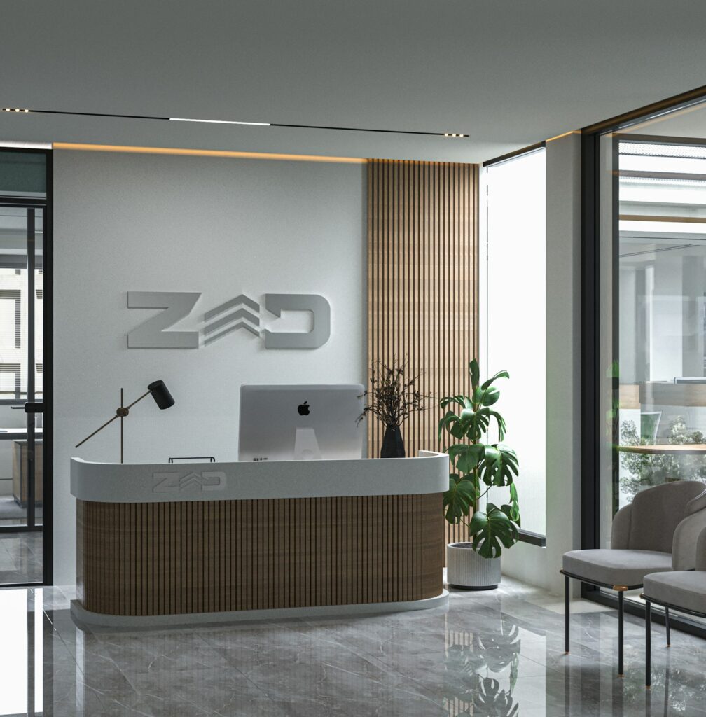 Minimal reception desk representing a clear and accessible front desk